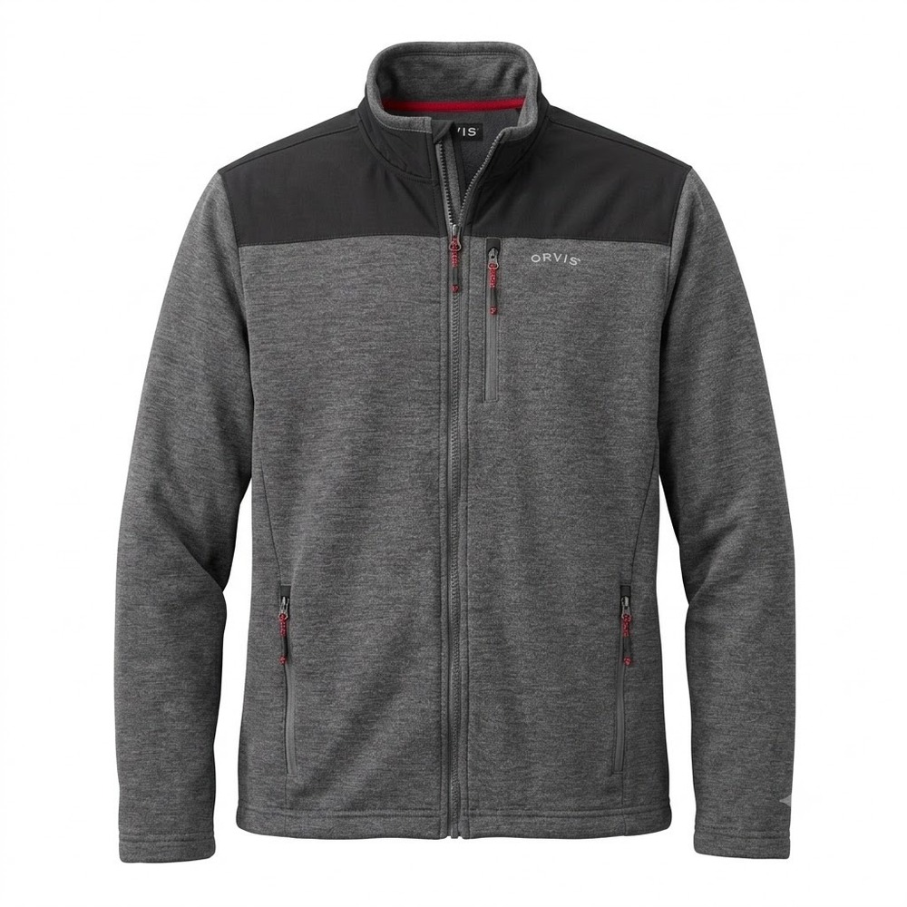 Orvis Classic Collection Mens Medium Gray‎ Full Zip Fleece Jacket Windbreaker